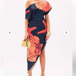 Fashion Nova Asymmetrical Skirt in Navy and Orange